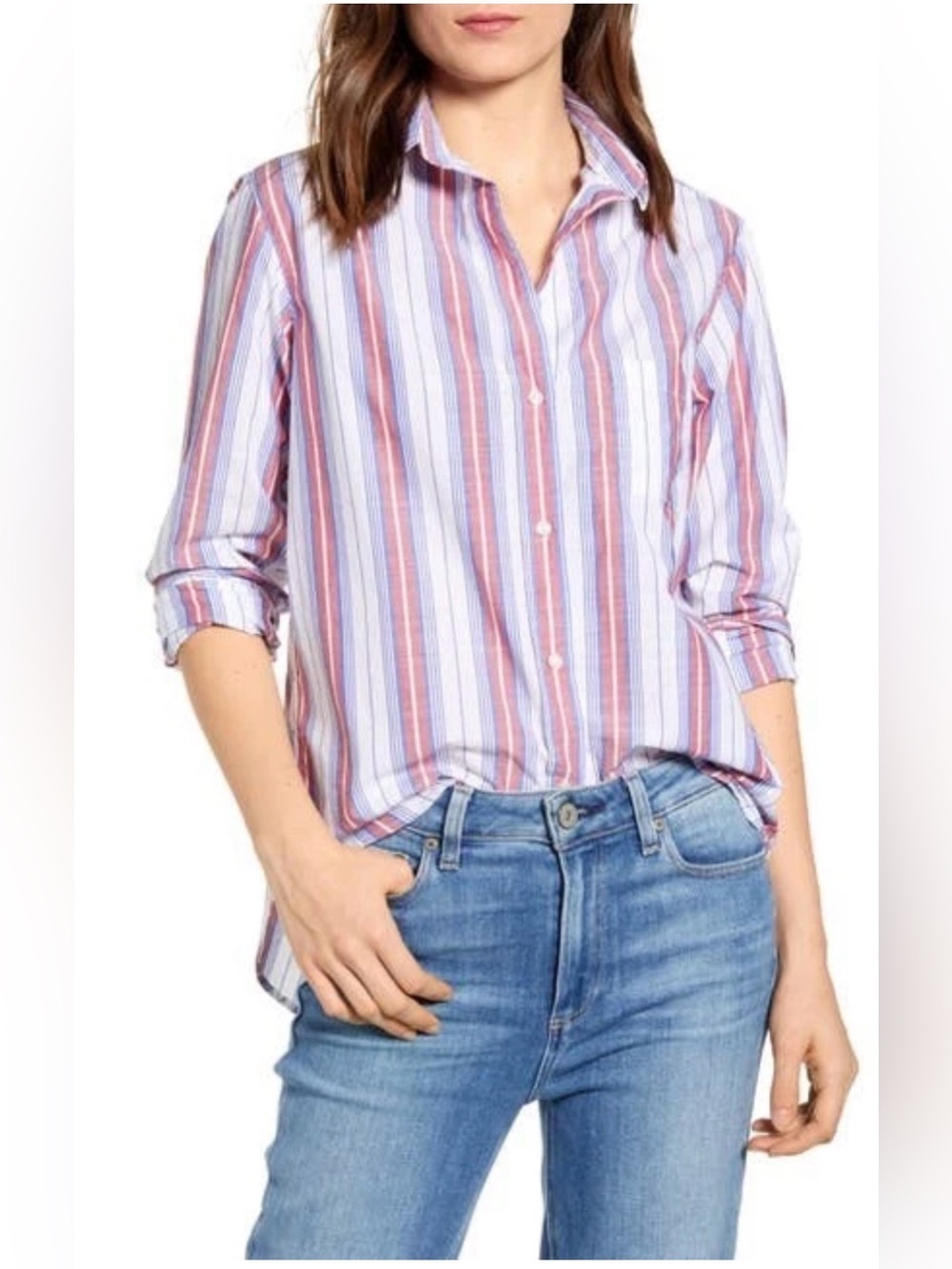 Grayson The Hero Stripe Shirt 2 Small red white blue stripe button down cotton